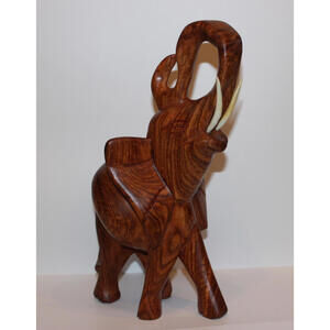 Vintage Hand Carved African Wood Elephant Figure – 11.5" Tall